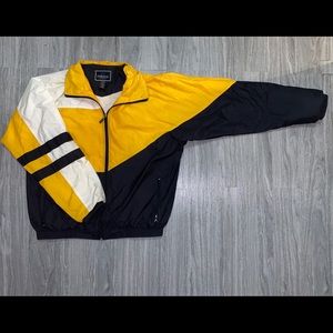 Vintage Yellow, Black, & White Windbreaker